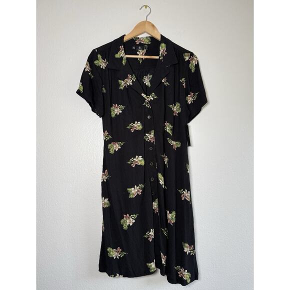 VOLCOM - STORMY TROPIX SS DRESS Black Mini Dress Summer Floral Size Large - Picture 3 of 9